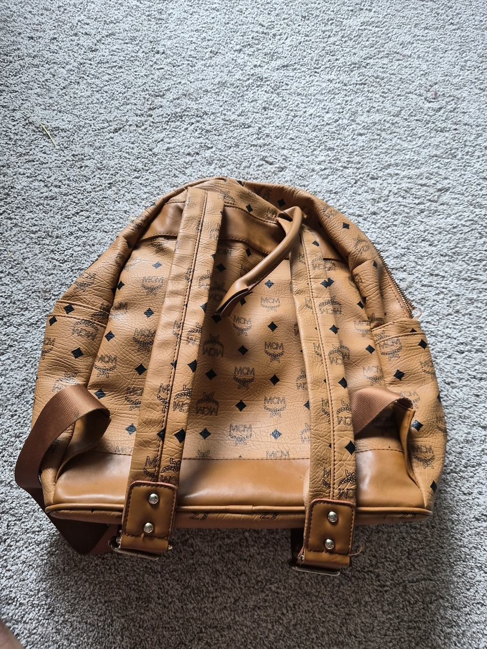 MCM Cognac Logo Studded Leather Backpack - Picture 3 of 3